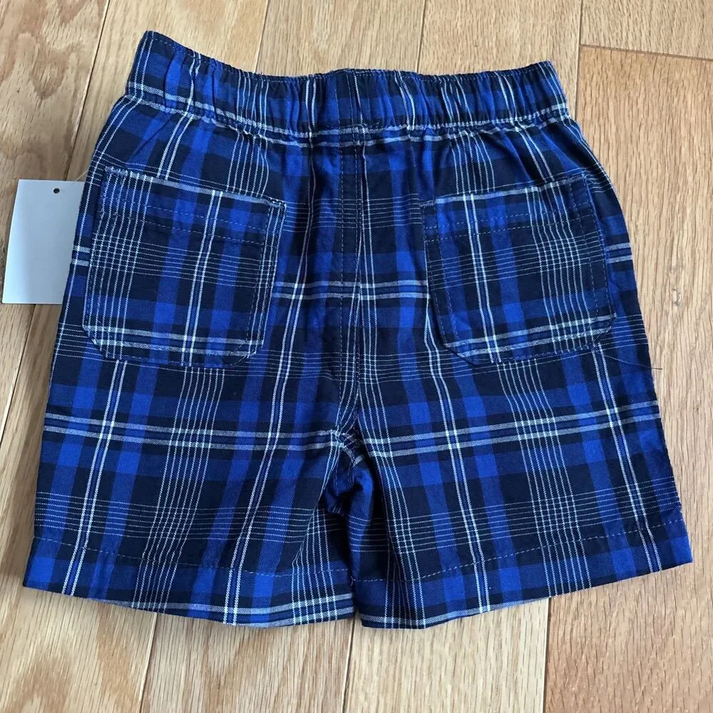 Nautica Infant Boys 2-Piece Blue/Black/White Plaid Shorts Heather Shirt Sz 12M